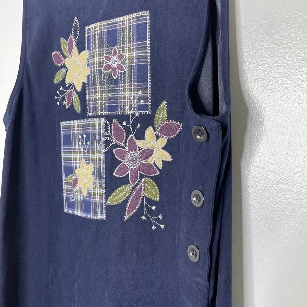 Amanda Smith Dress Womens Large Blue Sleeveless 90' Floral Plaid Buttons